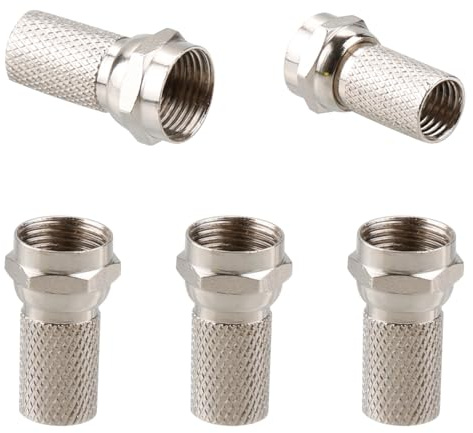 Gaomumu 5-Piece Waterproof Screw-On F-Type Coaxial Cable Connectors, Satellite TV Aerial RG6 Cables, Silver Plated for Signal Integrity, for antennas, CATV, Satellite, CCTV, and broadband cabling