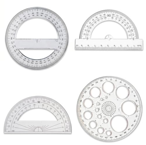 LYQNIHOB 4x Goniometro Plastica, Goniometro 180°, Goniometri Matematici Plastica, Goniometro da 360 gradi, Matematica Geometria Strumento Forniture per Ufficio Scuola Casa Classe Studenti, Trasparente