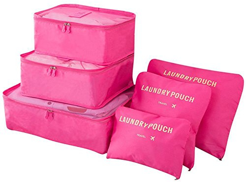 Vicloon Gepäck Organizer Würfel, Reise Verpackung Würfel Taschen, 6 Stück Multi Use Kosmetik Fall Unterwäsche Kleidung Schuhe Organizer Aufbewahrungsbeutel Set (Rose rot)