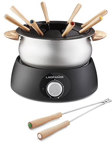 LAGRANGE, aparato de fondue eléctrico 8 personas, 1,5 L, fabricación francesa, para todo tipo de fondues, termostato ajustable, asas de madera, 900 W, 349015