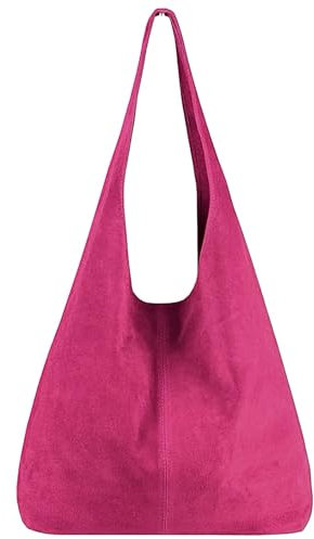 Modarno Sac à bandoulière pour femme en daim pochette, sac à bandoulière en cuir véritable pour femme, fuchsia