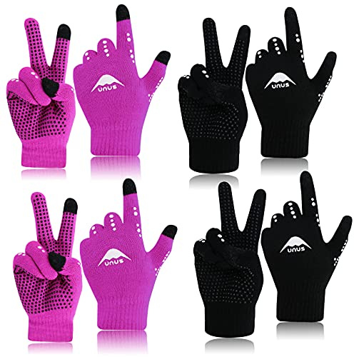 LOVMEAD 4 Paar Kinder Handschuhe Winter Fahrradhandschuhe Strickhandschuhe Touchscreen 4-12 Jahre, Jungen Mädchen Winterhandschuhe Warm Winddicht Anti Rutsch Sport Laufen
