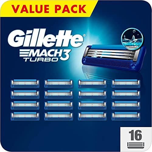 Gillette Mach3 Turbo Ersatz-Rasierklingen für Herren, 3 Klingen, 16 Ersatzklingen