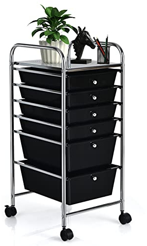 SILKYDRY 6 Drawer Rolling Storage Cart, Craft Cart with Wheels and Drawers, Art Cart Organizer for Kids, Teachers, Storage Trolley with Drawers for Home Office School (Black)