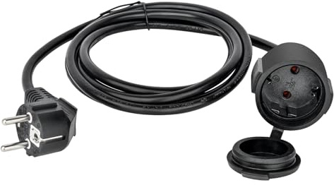 Rallonge Extérieure 2M : Rallonge Outdoor avec Prise Schuko pour l'extérieur IP44-1,5mm² 3500W Câble Extérieure avec Capuchon de Protection Noir