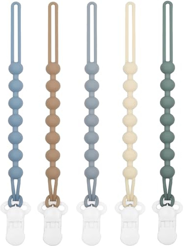 duludulu 5-Pack Silicone Pacifier Clip, One-Piece Silicone Pacifier Holder Clip for Boys & Baby Girl Binky Clips Rust-Free Holders Unisex Newborns Shower Birthday Gifts (Blue)