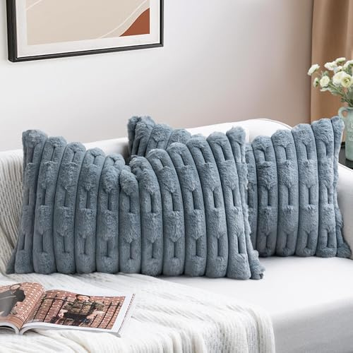 ZWJD 2er Set Dunkelgrau Kissenbezug 40x60 Kunstpelz Plüsch Kissenbezüge Weiche Kissenhülle Flauschig Dekokissen Moderne Kissen Deko für Wohnzimmer Sofa Schlafzimmer Auto Dekor Sofakissen 40 x 60cm