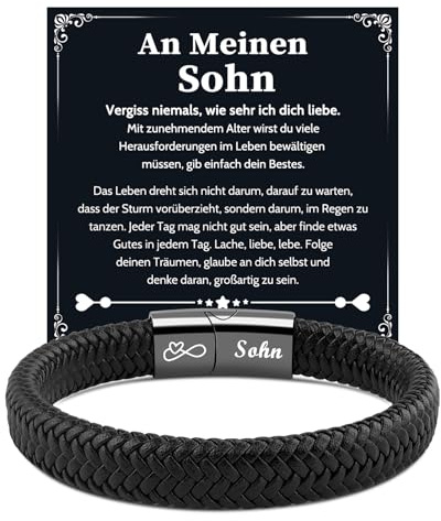 VU100 Ich Liebe Dich Geschenke für Männer Sohn/Papa/Bruder Herrenarmband | Lederarmband Herren mit Gravur Geburtstag Weihnachten Geschenk für Ihn Freund Ehemann Jungen, Valentinstag Jahrestag Geschenk