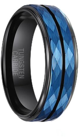 SOXEMAN 1 anillo de acero de tungsteno con temperamento negro y azul para hombres y mujeres, cara ancha, 8 mm, carburo de tungsteno, simple anillo de negocios, caballero