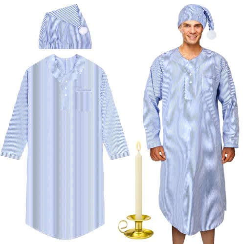 Toulite 4 st jul herrpyjamas set nattskjorta sovmössa ljushållare ljus nattlinne klänning kostym för julhögtid (medium)