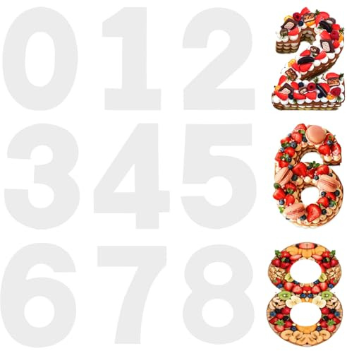12 Inch Large Number Cake Molds 0-8 Cake Number Stencils, 9 Pieces Numerical Painting Stencils Template Baking Forms Moulds Cake Cutting Number Mold Baking Tools for DIY Numbers Cakes Cookies
