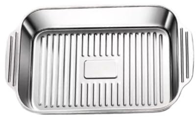 F Fityle Rôtissoire en Acier Inoxydable pour Poisson, Plateau de Service avec Poignées, Ustensiles de Cuisine pour Jardin et Maison, Bas Rayé