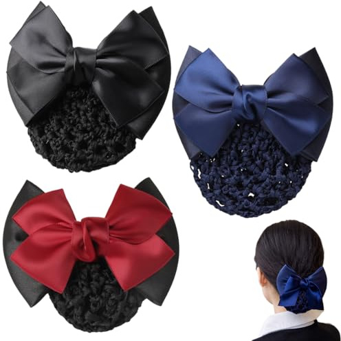 GGUFAY Redecilla moño, 3 Piezas Cabello con moño, Redecilla moño,Red para el cabello para niñas, Red para el cabello con moño, Red para el cabello