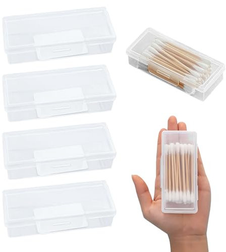 Qusmeiyici 4PCS Transparent Cotton Bud Holder for Travel, Portable Small Cotton Swab Holder Reuseable Plastic Refillable Storage Dispenser Box with Dustproof Lid for Cottons Toothpicks