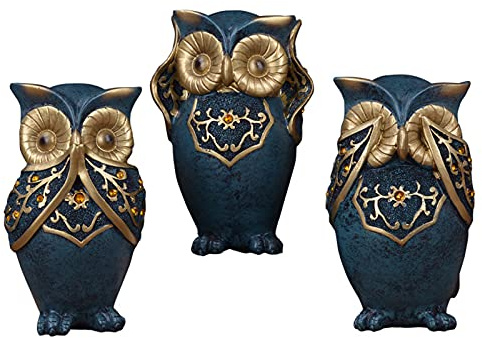 ZXQUEGF Cute Blue Owl Figurine Animal s Lovely Living Room Wine Cooler Ceramic Crafts Owl Statue Home Decor,Blue