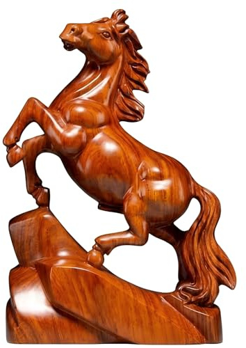 Statua di cavallo rosso in legno, scultura Feng Shui cavallo rosso, statuetta di cavallo di fuoco, zodiaco cinese, per casa e ufficio (B)