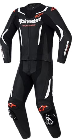 Alpinestars GP Force V2 Tuta in pelle da motociclista a due pezzi, nero/bianco/rosso, 54