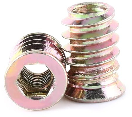 Sechskantmutter Gewindeeinsatz, Einschraubmutter M6 M8, 20 Stück Gewindeeinsatzmuttern, Verzinkte Sechskant Gewindeholzeinsätze für Holzmöbelsortiment (M6*17mm)