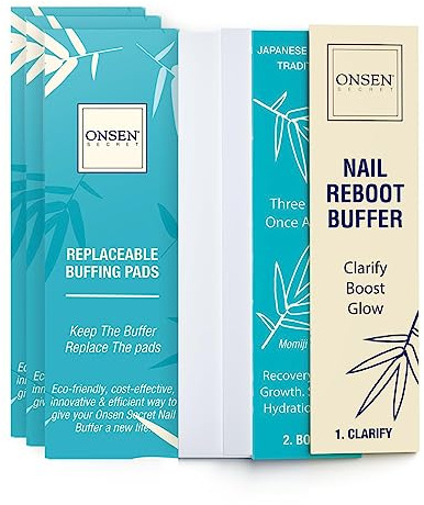 Onsen Secret Nail Buffer Block Replacement Pads - 3 Way Buffing Smooth Shine Natural Nail Buffing Pads w/ 3 Sides Coarse, Soft, Silky, Nail Buffer Replacement Pads Only - 12 Combo Pads - 3 Pack