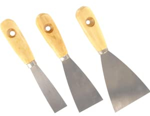 RIKAMA® Malerspachtel | 70mm, 50mm, 25mm oder im SET | Rostfrei | Spachtel mit Holzgriff | Edelstahl | Tapete | Palettenmesser | Kratzer | Schaber | Farbspachtel (3er Set)