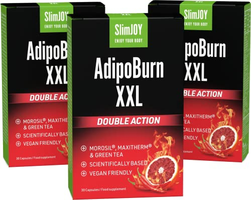 Morosil, Grüner Tee, Vitamin C, Vitamin B6, Cayennepfeffer und Koffein - Thermogenese, Stoffwechsel, Bauch - 90 Kapseln für 90 Tage - Mit Kostenlosem E-Book-Guide - AdipoBurn XXL von Slimmium Sensilab