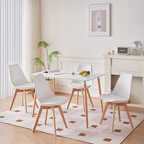 GrandCA HOME Tavolo da Pranzo e 4 Sedie da Pranzo Set da Sala da Pranzo Moderno, Tavolo da Cucina Rettangolare Struttura di Giunzione Sedie da Tavolo e da Cucina Bianco