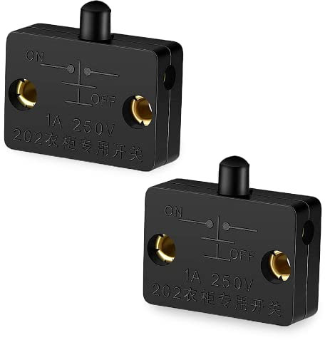2 Pack Cupboard Door Switch 1A 250V Cupboard Light Control Auto Control Switch Push to Break Light for All Kinds of Cabinet Doors (black)