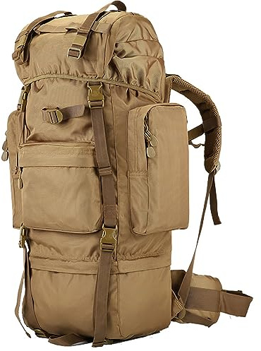 Kabxhueo Trekkingrucksack Interner Rahmen 100L Outdoor Rucksack Mit Regenschutz Groß Wanderrucksack Damen & Herren Wasserdichter Reiserucksack Rucksack für Wandern, Bergsteigen, Camping,Khaki,100L