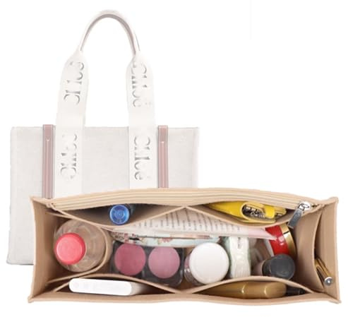 Lckaey Organiseur de sac à main pour chloe woody sac fourre-tout insert grand, moyen et petit portefeuille Organiseur en feutre 1015Beige-M