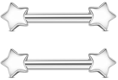 Jewseen Piercing per capezzolo a forma di stella, 2 pezzi, in acciaio inox 316L, 14 G, piercing per capezzolo, gioielli da donna in acciaio, Acciaio inossidabile