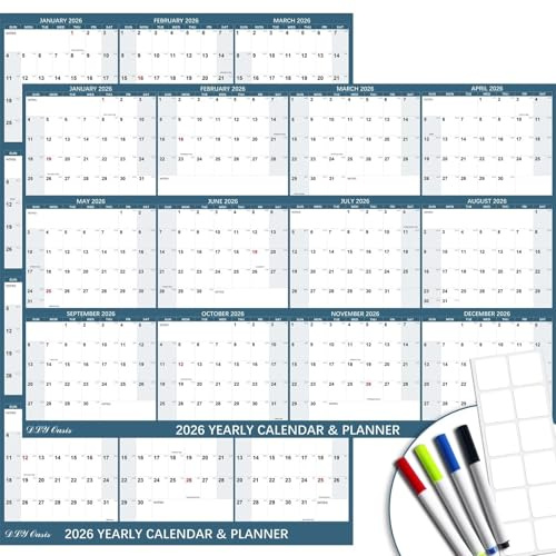32 x 48 2026 Wall Calendar, Large Rolled Wet & Dry Erase Wall Calendar 12 Month, Yearly Laminated Wall Calendars, Reversible Annual Planner, Horizontal/Vertical, with Julian Dates