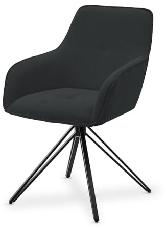 Juskys Drehstuhl Clyde mit Armlehne & Stoff Bezug - Esszimmerstuhl modern - Polsterstuhl Esszimmer - 120 kg belastbar - Stuhl Cord Dunkelgrau