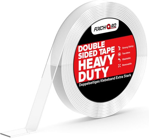 FIXCHORD Cinta Adhesiva Doble Cara Extrafuerte, Resistente Al Agua, Acrílica, Cinta Adhesiva Transparente De Doble Cara, Cinta Adhesiva Extraíble para Paredes y Alfombras
