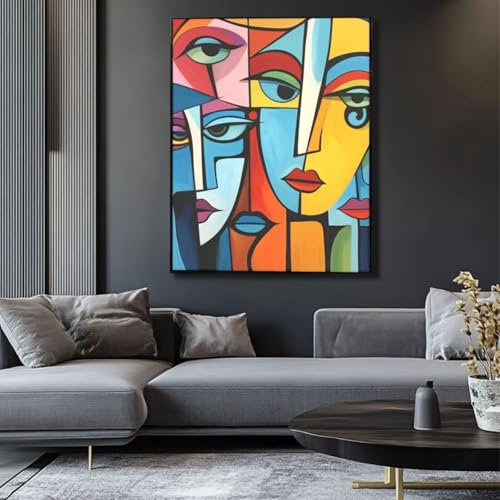 5D Diamond Painting Abstrakt Gesicht Diamant Painting Bilder, DIY Rundbohrer Diamond Art Diamond Painting, Basteln Erwachsene Diamant Kunst Malerei Stickerei Set, Home Wand Decor 55x70 cm -yz132