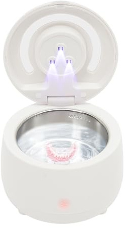 Máquina de limpieza ultrasónica de dentaduras postizas por ultrasonidos, para retenedores, dentaduras, protector bucal, alineador, cabezales de cepillo de dientes, 43 KHZ, color blanco