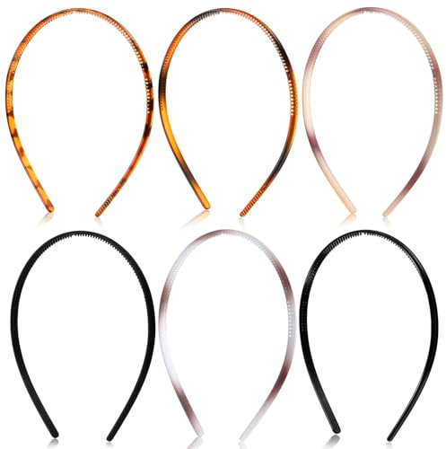 Ouligay 6 diademas finas de plástico con dientes, bandas antideslizantes para el pelo, diademas finas para mujer, diademas planas para hombres, mujeres, niñas, deportes al aire libre, yoga