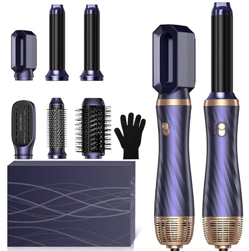 Haartrockner & Haarstyler 6 in 1, Multistyler Haarföhn Set mit Luft Lockenstab Automatisch, Rundbürstenföhn, Thermal Brush, Hair Dryer, Warmluftbürste Airstyler für Föhnen, Volumen, Locken - Blau