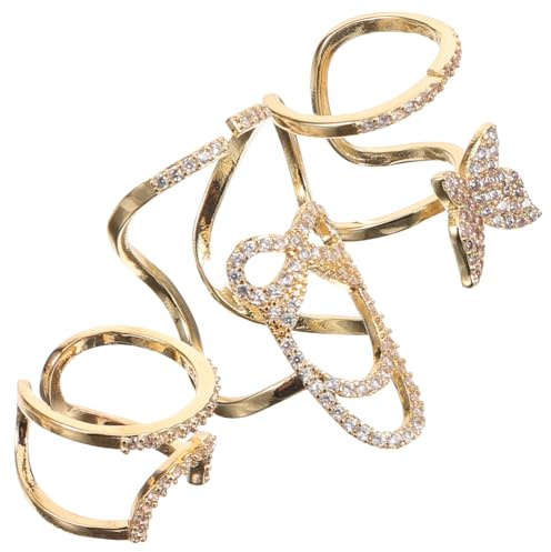 BIUDECO Juego De 3 Anillos Para Uñas De Mujer Desmontables Zirconia, Delicados y Elegantes, Color Oro Claro, Accesorios De Moda Para Decoración De Dedos y Uñas