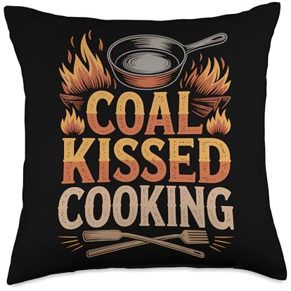 Kitchen Briquette Humor cast Iron Camp Cooking Throw Pillow