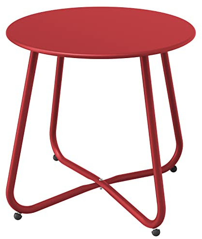 Grand patio Beistelltisch Kaffeetisch Rund Garten Beistelltisch Outdoor, Leicht, Stabil, Einfacher Aufbau, Kleiner Sofatisch ideal für Draussen, Wohnzimmer, Schlafzimmer, Büro (Rot)