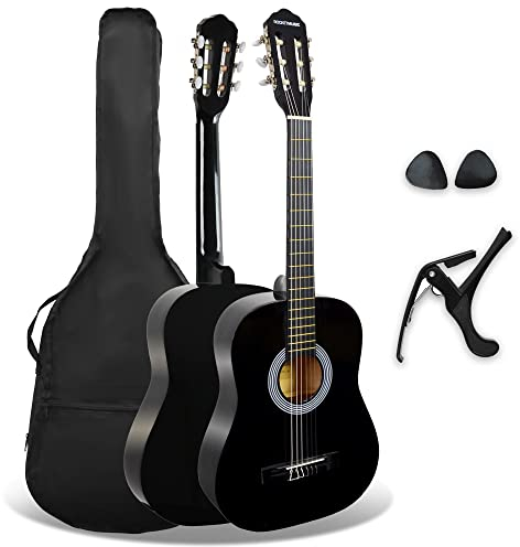 3rd Avenue XF 3/4 Size Junior Kids Classical Spanish Starter Beginner Pack Acoustic Guitar with Nylon Strings, Gig Bag, Capo and Picks – Black