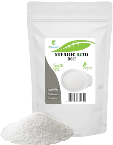 ACIDE STÉARIQUE - 100 GR - Utilisé dans une variété de produits comme les barres de lotion, les crèmes, les baumes, les pommades, les bâtons et les bougies