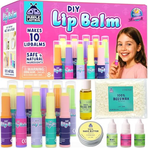 Lip Balm Making Kit for Girls Age 8+, Girls Birthday Presents | BPA Free, 3 Fun Flavors, Natural Ingredients, Make Your Own 10 Lip Balm Set, Arts and Craft Kit, Great 8 Year Old Girl Gifts