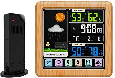 Projektionsväckarklocka med utomhussensor, projektor dimbar klocka Dubbla larm LCD-skärm Datum Tid Temperatur Luftfuktighet, med USB-väderprognos för hemträdgård (Färg: Naturlig) (Naturlig)