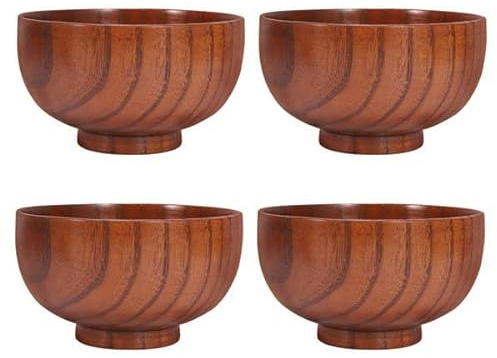 Roundsky Giuggiola Ciotola Di Legno Giapponese Massello per Noodle, Zuppa, Immersione, Decorazione - Diametro 4,5 Pollici X 2-5/8 Pollici (Medio)
