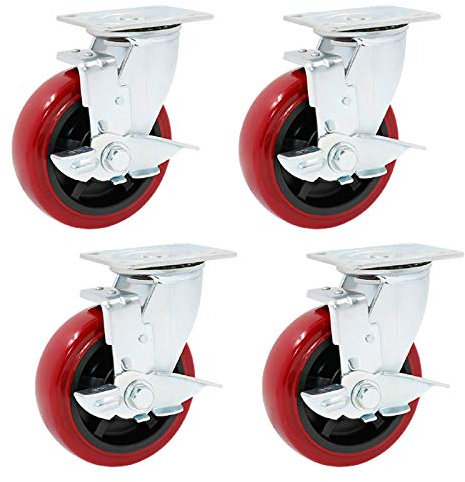 DREANNI Drehplatten -Caster Räder Trolley Möbeler Austauschräder Hochleistungs -Industrieers Polyurethaner Mit Bremsen, Workbench Transport Walzen, 4 -Packung Von 4/150Mm/6In