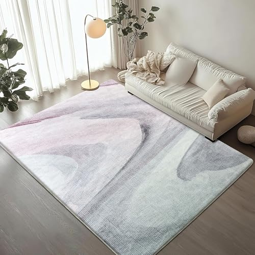 Cinknots Teppich Wohnzimmer Kurzflor Pflegeleicht,Anti-Rutsch Rückseite,Moderne Vielfarbiges Design,Passend für Wohnzimmer,Schlafzimmer,Grau/Pink,160 x 200 cm