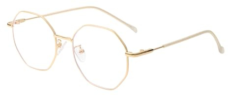 WHHJM Polygon Blue Light Blocking Glasses for Women Men Retro Octagon Square Non-prescription Metal Frame Eyeglasses (Gold)