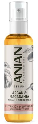ANIAN - Sérum Argán, Macadamia y Trigo, 100 ml, para Pelo Seco y Dañado, Nutrición y Suavidad, Intensifica el Brillo del Cabello, Sella las Puntas, Nutre e Hidrata en Profundidad