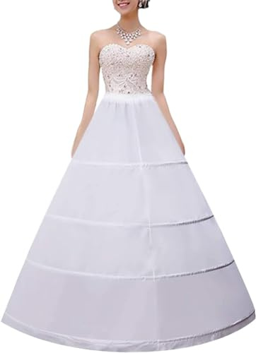 Wohnvoraus Petticoats Women A-Line 4 Hoop Crinoline White Full Length Hoops Crinoline Petticoat Underskirt for Wedding Dress Ball Gown